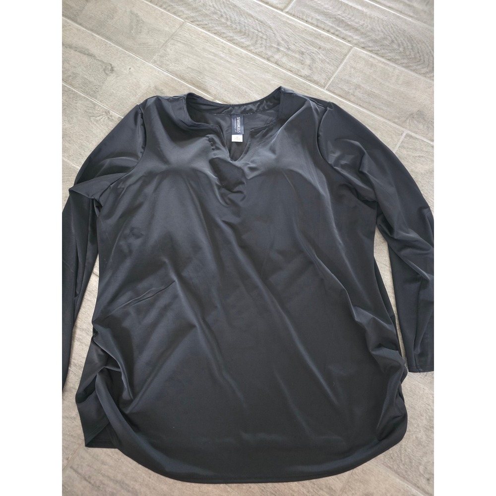 Swim365 Womens Plus Size 22 Black Long Sleeve Rash Guard Swim Top‎ Built-in Bra